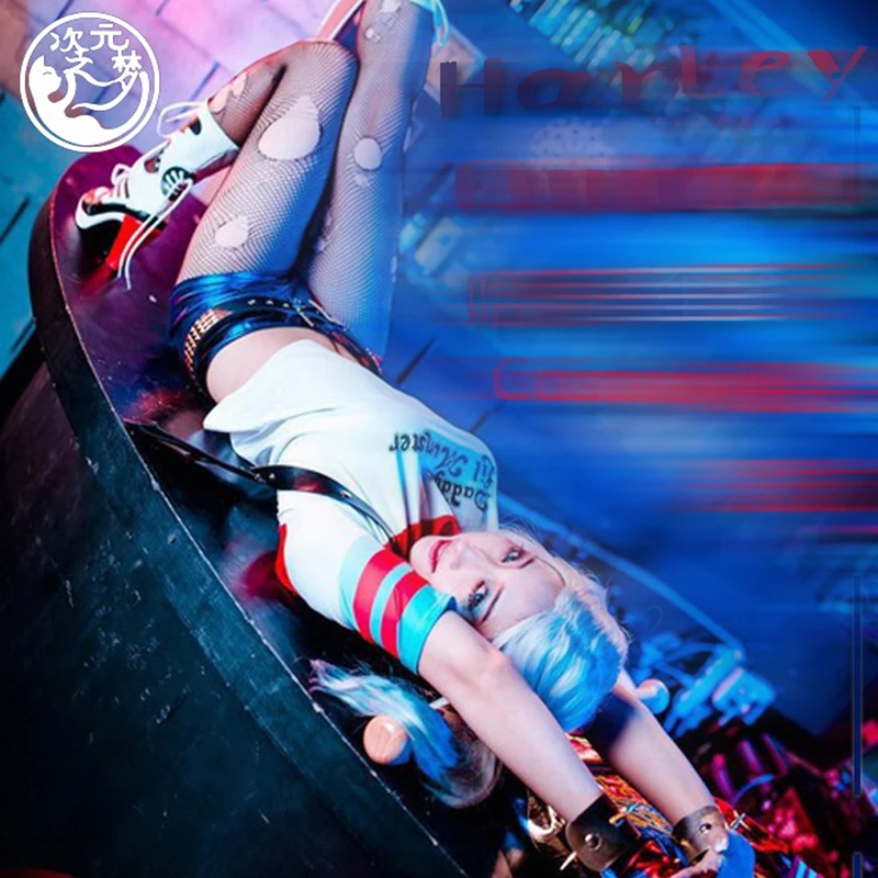 Женская футболка с О образным вырезом принтом Daddy's Lil Monster для косплея Harley Quinn