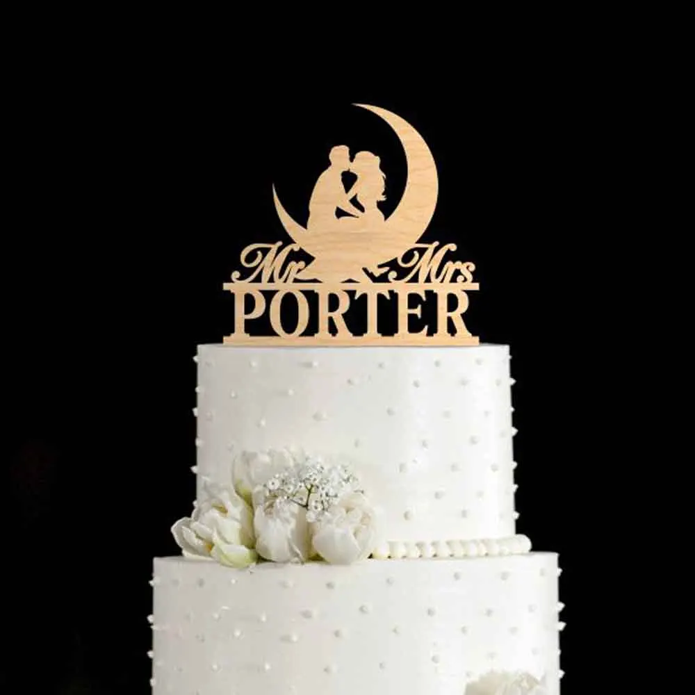 

PersonaliseMoon wedding cake topper,moon Couple wood acrylic cake toppers for wedding,Bride & groom wedding party cake topper