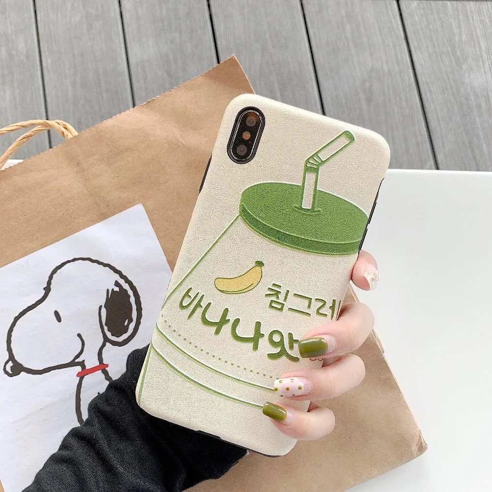 ORYKSZ Cute Banana Milk Soft Phone Case For iPhone X XS XR 6 6S 7 8 Plus MAX Cases Fashion Matte Silicon TPU Cover |