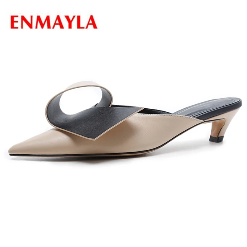 

ENMAYLA New Fashion women High quality cow leather pointed toe slip-on lady appliques pumps ZYL454