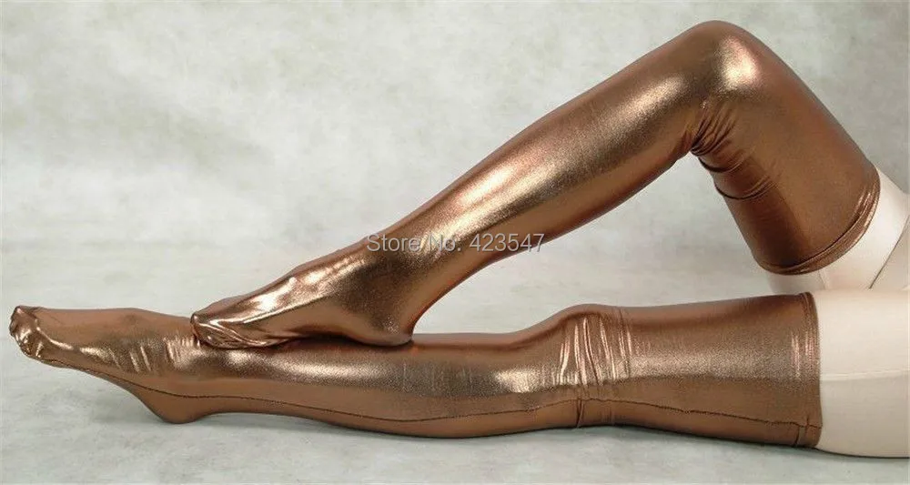 Бесплатная доставка коричневые блестящие металлические аксессуары чулки Zentai