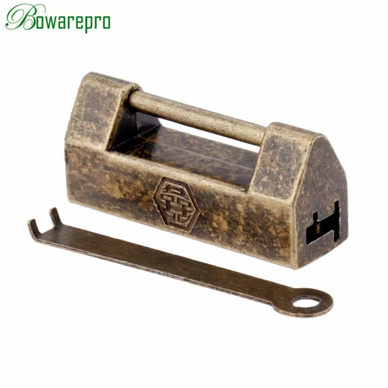 

bowarepro Lock Vintage Wedding Brass Padlock with Key For Jewelry Box Traditional Chinese Jewelry Box Locks Hardware 1PC 43*18MM