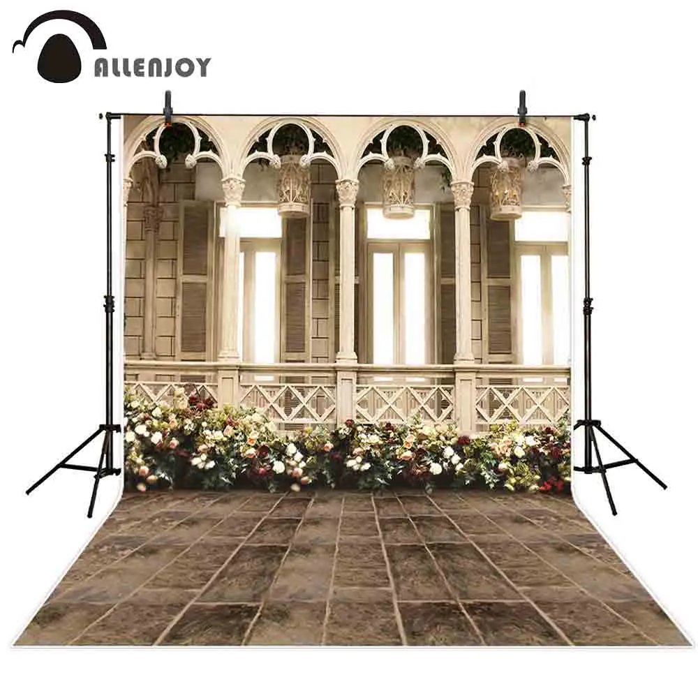 

Allenjoy backdrop photocall building white Pillar flowers windows bright indoor arch fond photo studio background photography