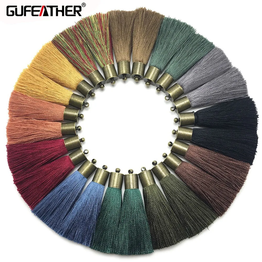 GUFEATHER L146, 5 см, шелковые кисточки, аксессуары для ювелирных изделий, изготовление аксессуаров, ручная работа, ювелирные изделия, diy серьги, изготовление ювелирных изделий