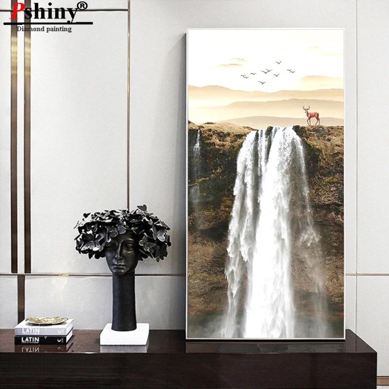 PSHINY DIY 5D Вышивка с бриллиантами продажа водопад пейзаж картины из кристаллов