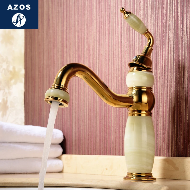 Azos под прилавком смеситель для раковины мягкий латунный нефритовый золотой
