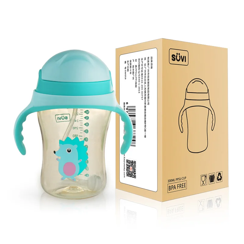 

SUVI 300mL super wide mouth PPSU baby drink cup with straw and hand handle children large caliber wide mouth straw cup