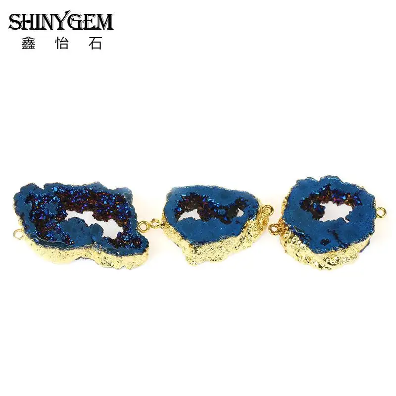 ShinyGem из друзы Камень Подвески минеральные Натуральный Камень Подвески для изготовления ювелирных изделий Разъемы для DIY ювелирных изделий 5 шт - Окраска металла: Blue