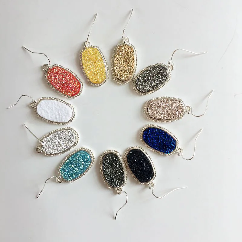 YJX030 Серебряный тон Модные женские имитация Druzy Камень акценты в рамке овальные Drusy эффектные висячие серьги