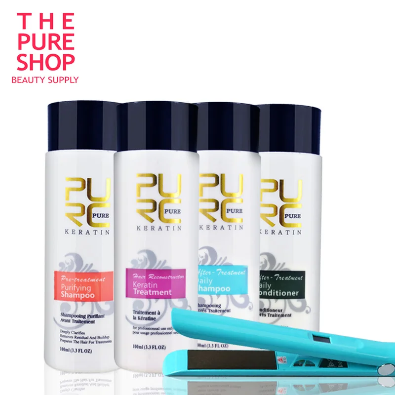 Brazilian keratin treatment set 100ml x 4 bottles hair care products get one piece flat iron Repair damaged and straighten | Красота и