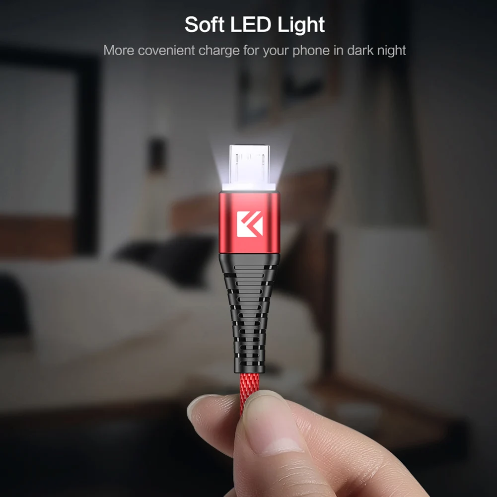 Floveme Плетеный светодиодный кабель 2.1A для быстрой зарядки Micro usb Android | Мобильные