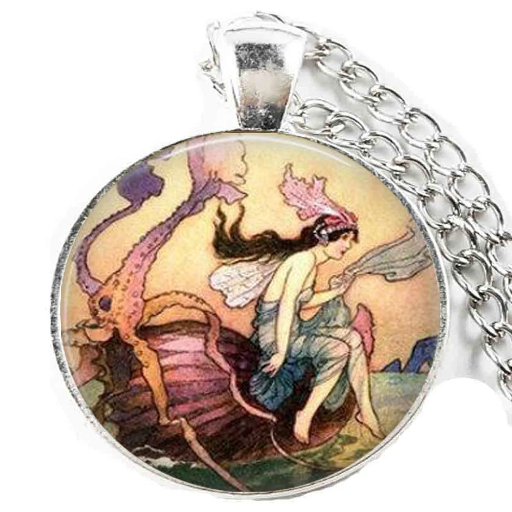 

Mermaid art deco necklace , vintage mermaid with octopus jewelry , mermaid charm aqua marine sea jewelry, beach jewelry,handmade