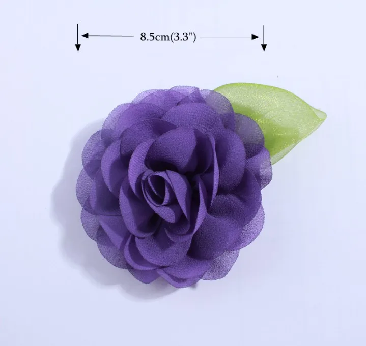 8.5CM Green Leaf Chiffon Flowers For Headband Petals Poppy Fabric Flower Hair Accessories |