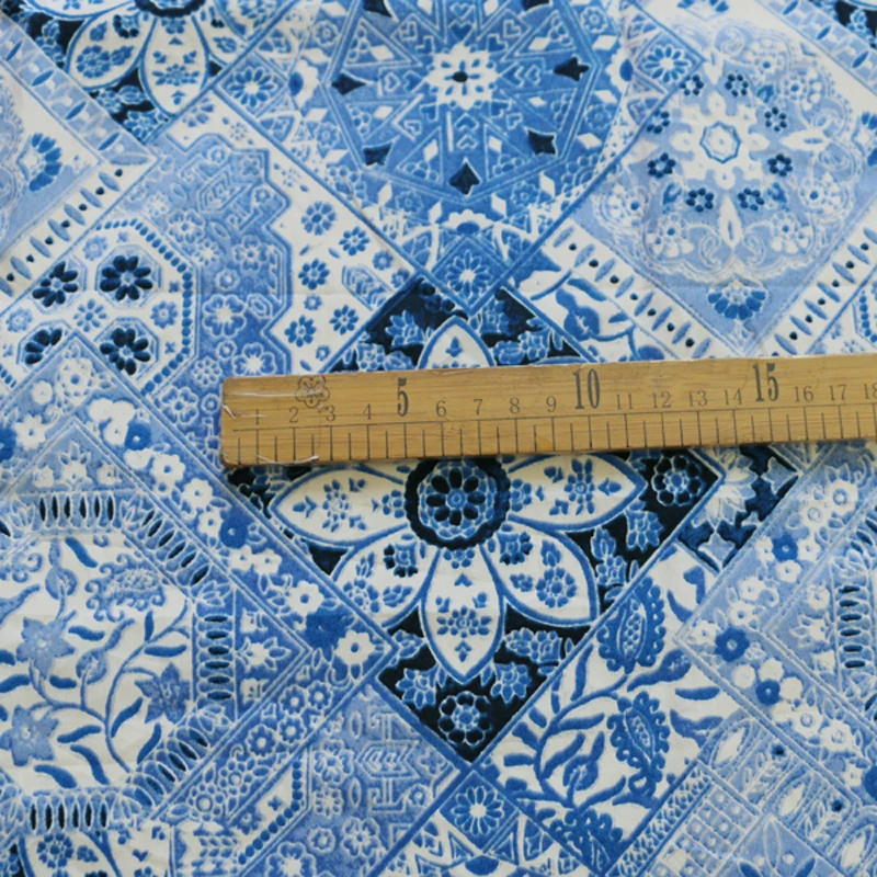 50cm*145cm Ethnic Silk Cotton Textile Vintage Chinese Blue White Fabric For Children | Дом и сад