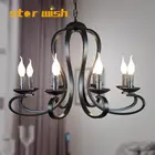Современная железная люстра в форме свечи, американский стиль, винтажные подвессветильник светильники черного и белого цвета, украшение для дома 110 В 220