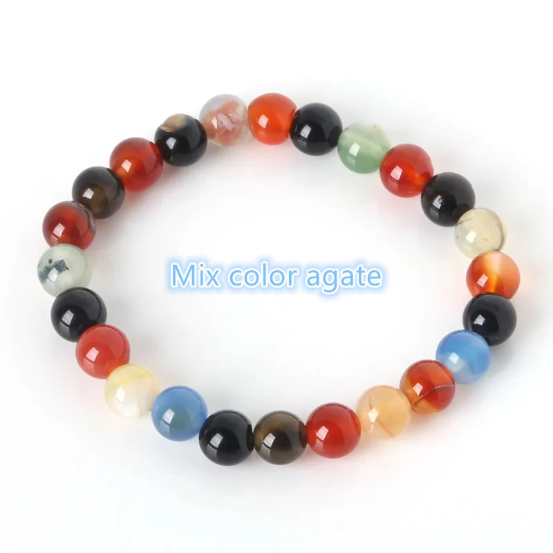 Mix color agate Модные браслеты из натурального камня для женщин мужчин тигровые глаза Роза кварц аметист Агат бисера Йога браслеты Pulseira Masculina - Цвет камня: Mix color agate