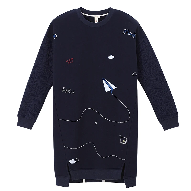 Toyouth осень зима Забавный мультфильм Вышивка женские платья синий повседневное с