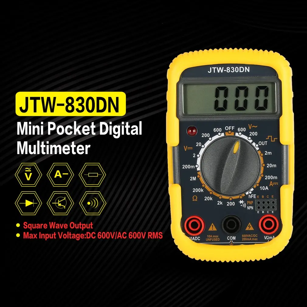 JTW 830DN ручной Мини цифровой мультиметр 1999 отсчетов AC/DC Вольт Ампер тестер hfe