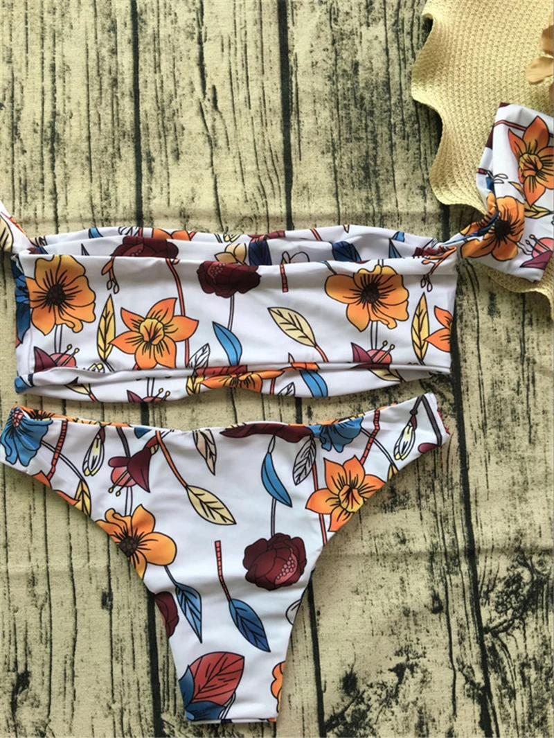Купальник с цветочным принтом женский купальник бикини открытыми плечами