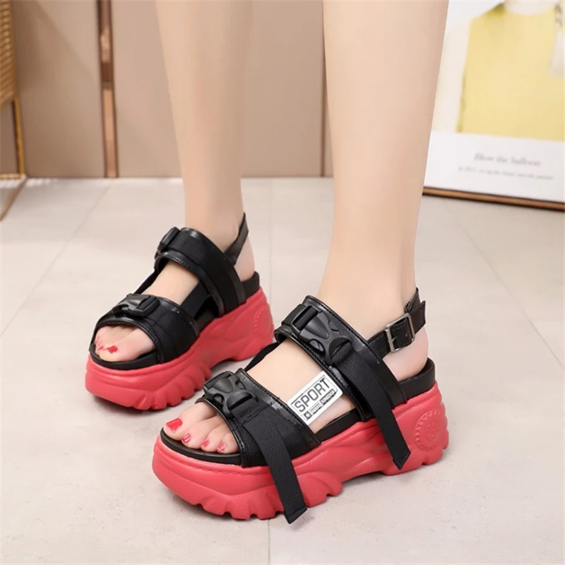 Sandalias mujer/Коллекция 2019 года летние босоножки на толстой подошве и высоком каблуке