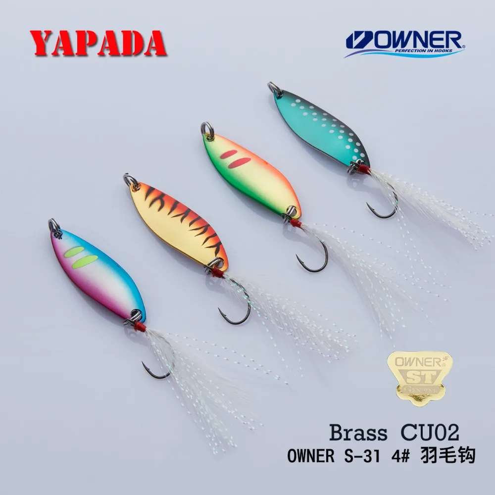YAPADA CU02 латунная ложка 4 3 г/5 г/7 г 43x13 мм владелец одиночного крючка + перо