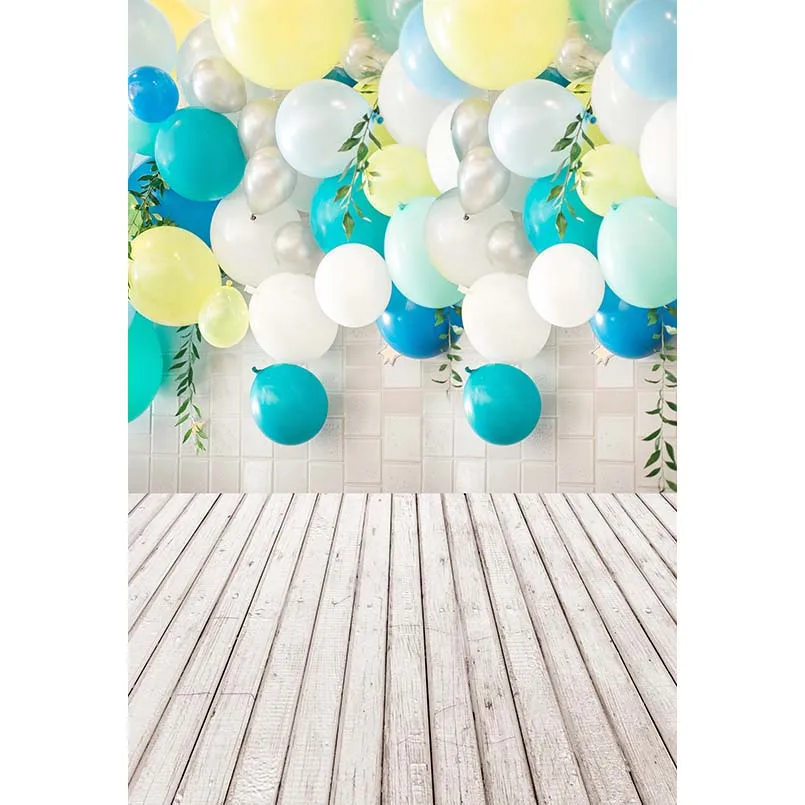 

5x7ft Balloons Tiles Wall Wood Floor Washable One Piece No Wrinkle Banner Photo Studio Background Backdrop Polyester Fabric