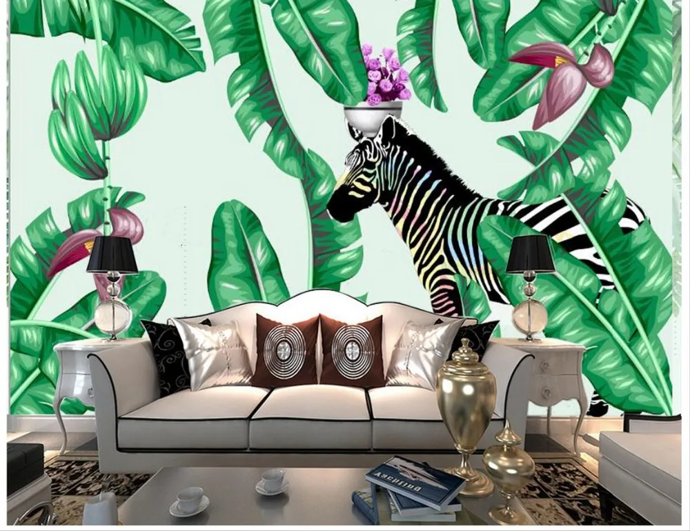 

Custom 3d wallpaper for walls 3 d wall murals 3D beautiful Hand painted tropical rainforest zebra TV backdrop wall decoration