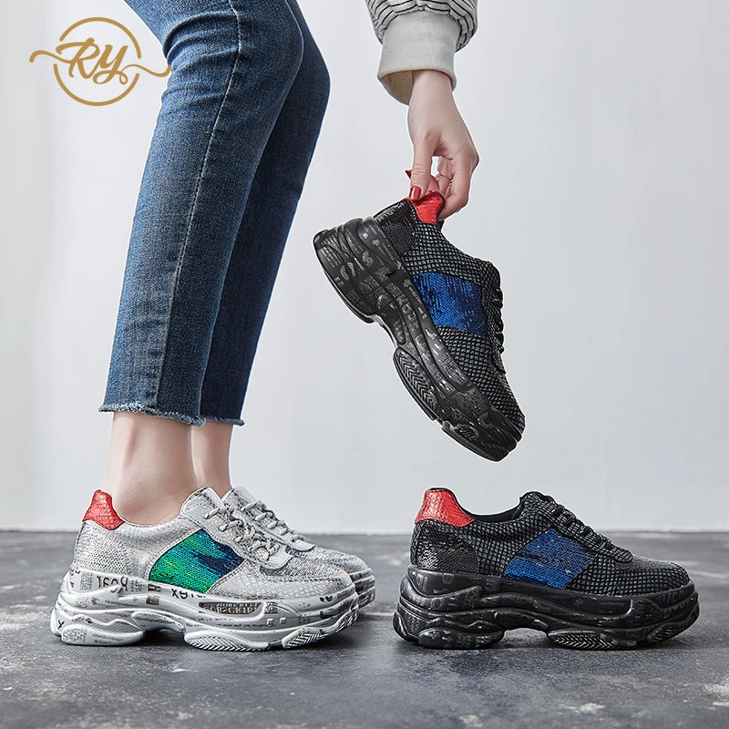 Женская обувь RY-relaa повседневная спортивная с блестками водонепроницаемая на