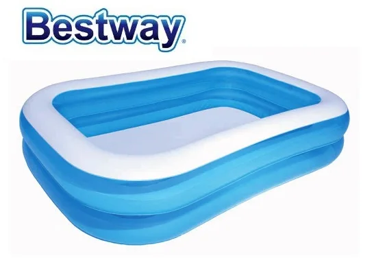 54006 Bestway 262x175x51 см, двойное кольцо прямоугольный надувной бассейн 8'" x69" x2" синий 2 на открытом воздухе-сотовый Семья бассейн 2 насадки Быстрый сливной