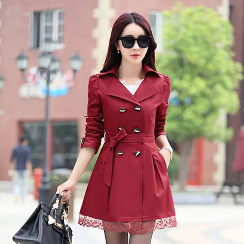 Женский тренчкот 2017 корейский большой размер кружевной тонкий двубортный