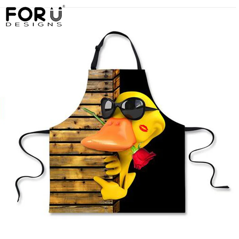 FORUDESIGNS/кухонный фартук с 3D принтом в виде животного Дональда Дака для женщин и мужчин, милый фартук для барбекю, табурет, забавные фартуки шеф-повара без рукавов, фартук для приготовления пищи
