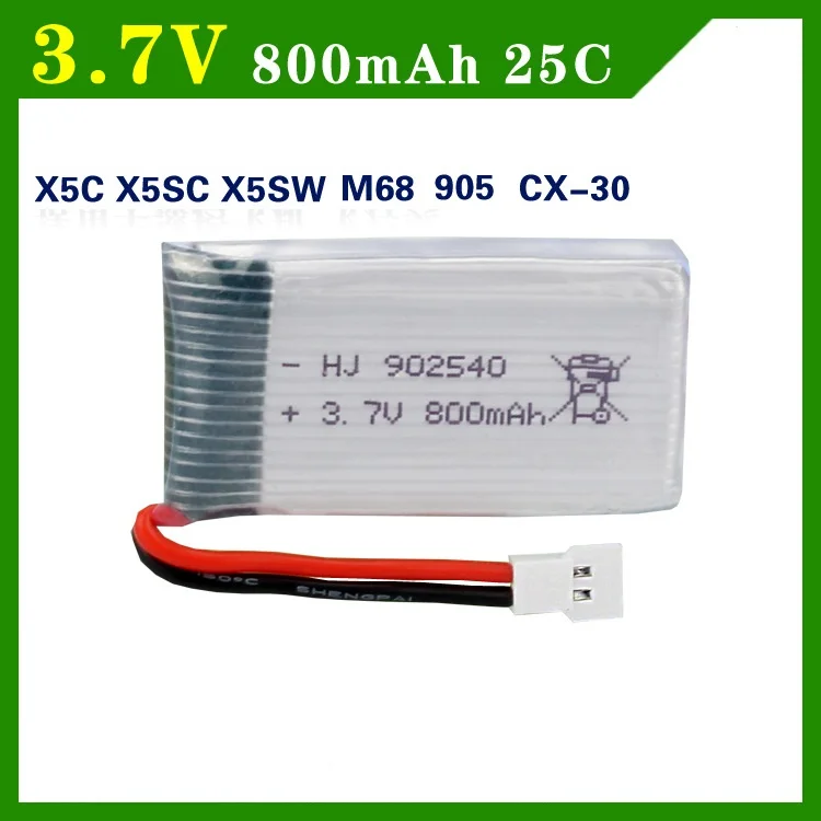 1 шт. 3,7 в 800 мАч 902540 батарея для Syma X5C X5SC X5SW M68 X5HC X5HW X400 X800 четырехосная модель самолета 3,7 в 800 мАч Lipo батарея
