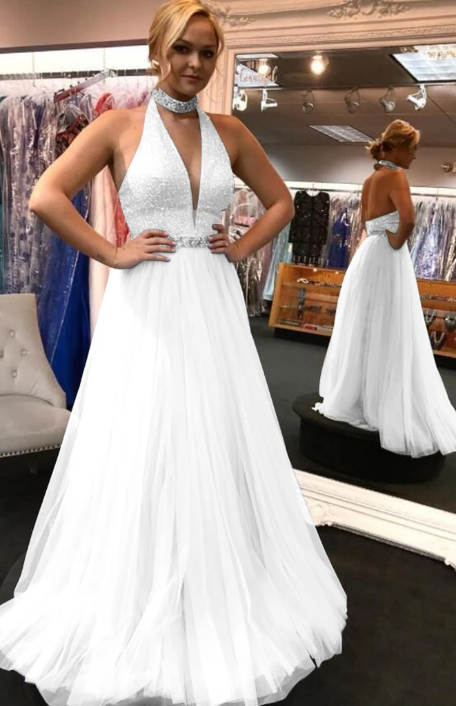 Robe de soiree сексуальное длинное платье с лямкой на шее расшитое блестками недорогое