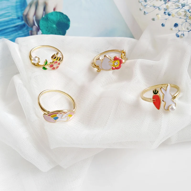 Timlee R050 Free shipping Cartoon Cute Animal Horse Squirrel Flower Honeybee Alloy Finger Female Rings Fashion Jewelry Wholesale | Украшения