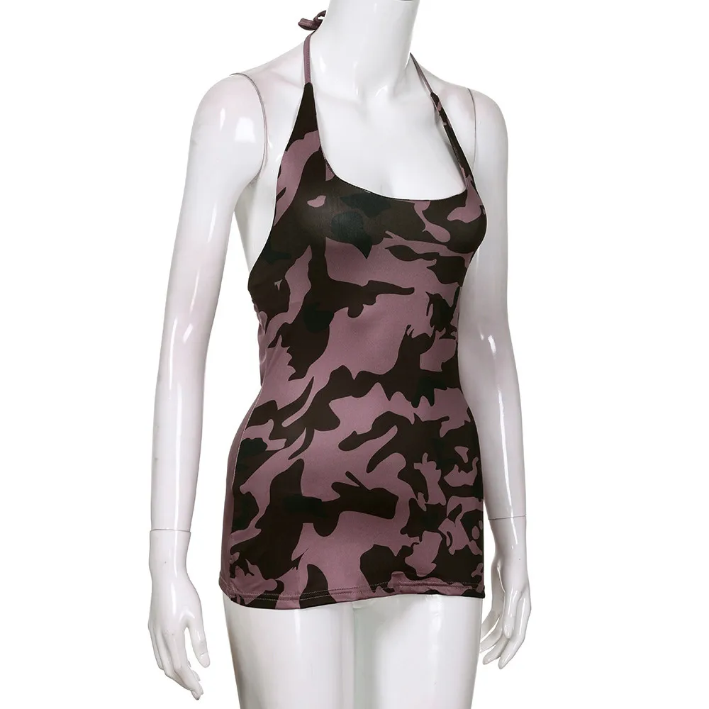 Женское облегающее платье на бретелях повседневное камуфляжное мини-платье с