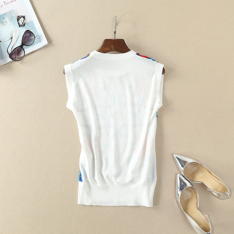 Мода 2018 новые трикотажные пуловеры без рукавов с принтом свитера высокого