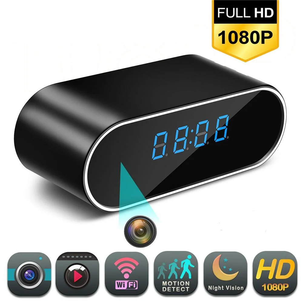 1080P wifi мини камера с будильником времени беспроводной Няня часы P2P IP/AP