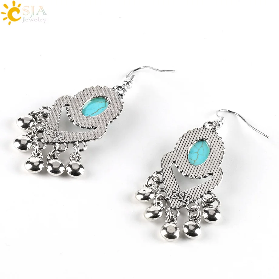 CSJA девушка винтажные серебряные серьги Овальный Зеленый Хаулит Любовь Сердце