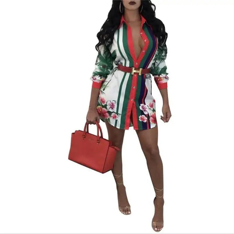 

2021 Summer Plus Size Sexy Mini Shirt Dress Women Boho Print t Shirt Beach Dresses Vestidos Verano Tshirt Party Dress