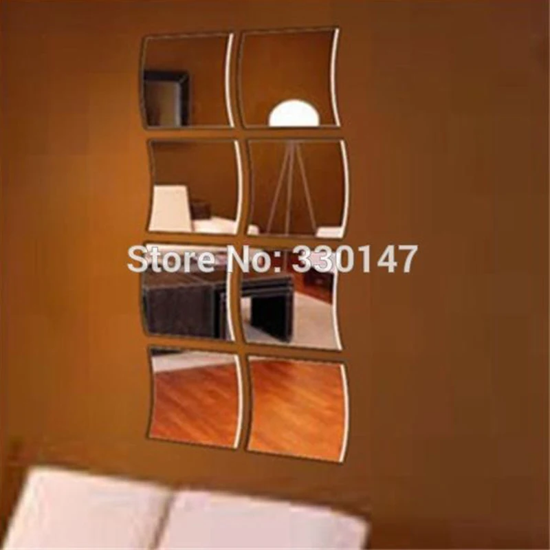 

8pcs/sets Square Wave Combination Acrylic Mirror Wall Sticker Background TV Modern Decorative 3D Home Decor for New House Gifts