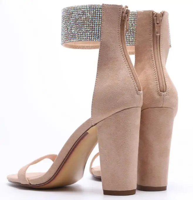 

Carole Levy Nude Suede Thick Heels Woman Shoes 2019 Sexy Open Toe Crystal Embellished High Heel Sandal Cutouts Lady heels