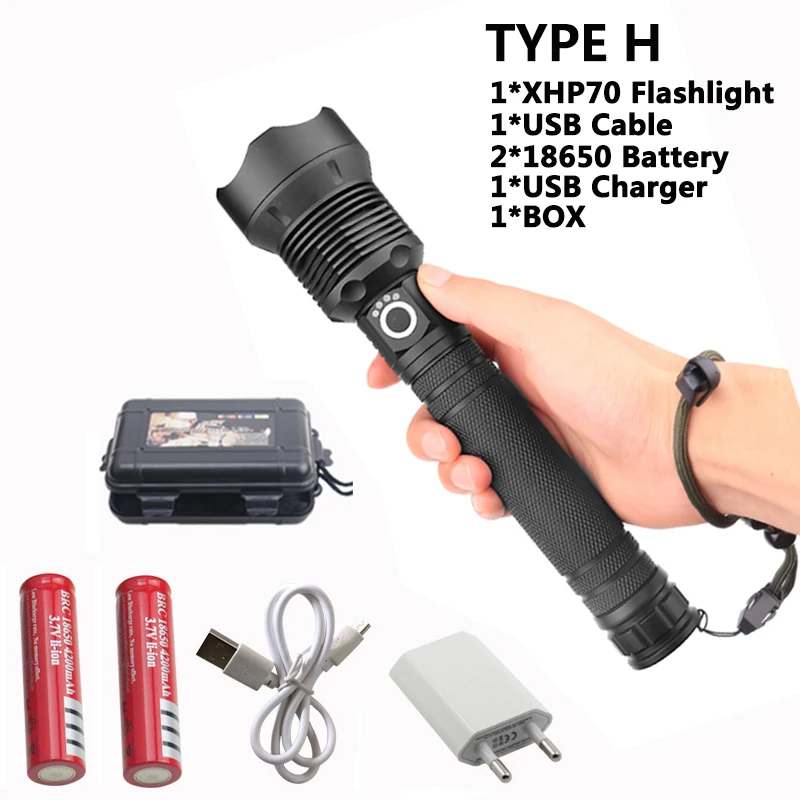 TYPE H Ультра яркий фонарик xhp70, xhp50, зарядка через usb, лампа с зумом, ударопрочный, для самообороны, для улицы, мощный светодиодный фонарь для кемпинга - Испускаемый цвет: TYPE H