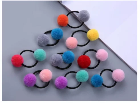 16 Pcs 8 Pairs Colored Pom Ball Elastic Hair Ties Girls' Ponytail Holder Kids Hair Bands Accessories Children's Hair Accessories