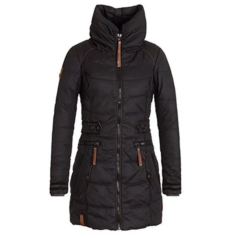 Sisjuly Women Coats Casual Winter Warm Black Gothic Slim Turtleneck Zipper Solid Pocket Jacket Female Quilted coat(size small