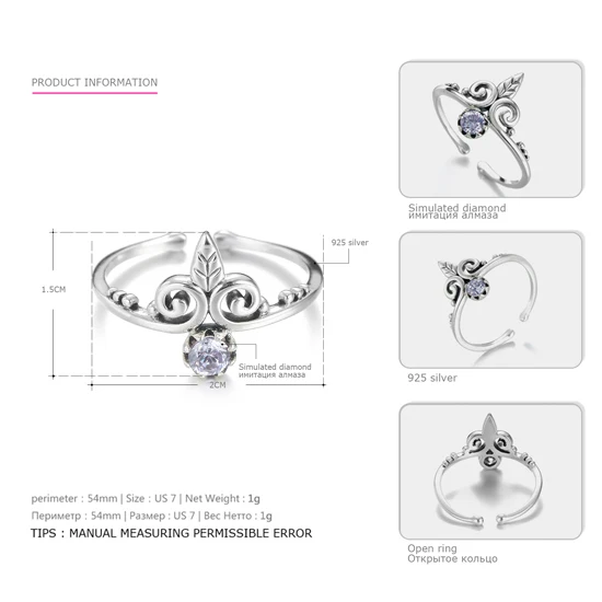 Кольцо eManco Perfect 925 Серебряное богемное кольцо в форме короны милое кольцо красочное сияющее кольцо в форме капли воды Anneaux pour les femmes - Цвет основного камня: BR07256