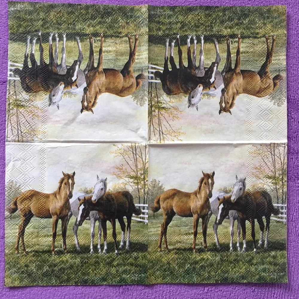 25 см бумажные салфетки милые животные лошадь платок с изображением луга стразы