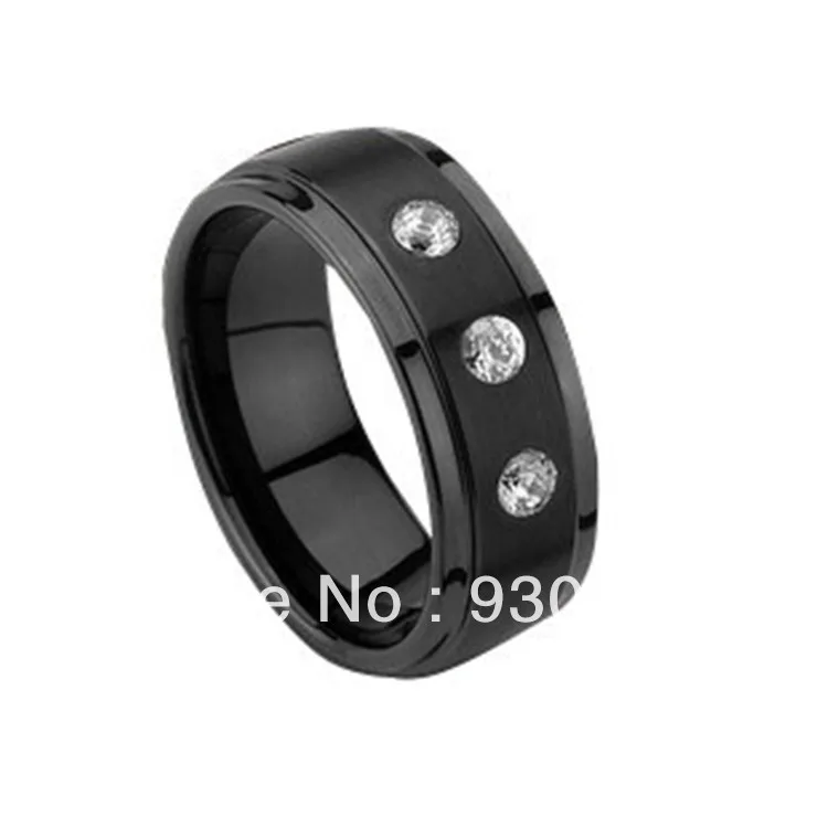 Customize Jewelry Free shipping engrave 8MM Tungsten Black Ring Three Clear CZ stone ring | Rings