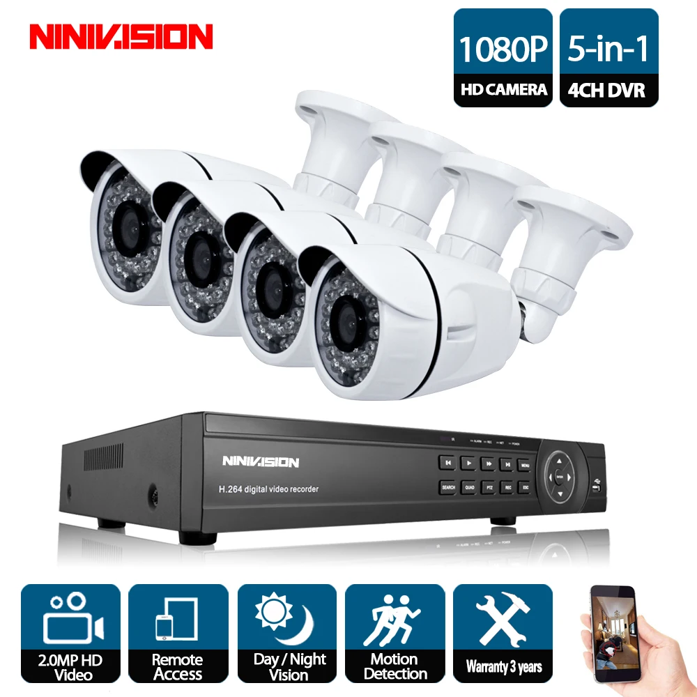 

4CH CCTV система 1080P HDMI AHD 4CH CCTV DVR 4 шт. 2,0 МП уличная инфракрасная камера видеонаблюдения 1080P камера видеонаблюдения Водонепроницаемая