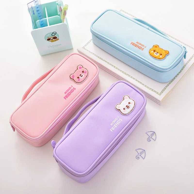 

DELI Pencil Bag Double Bags Student Pencil Pouch Pen Bag Artuchera Para Lapices Pupils Kawaii Bear Pencil Cases School Supplies