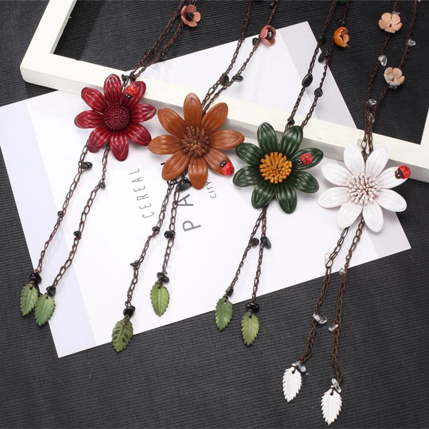 WNGMNGL романтическое ожерелье из натуральной кожи с цветами и натуральным камнем